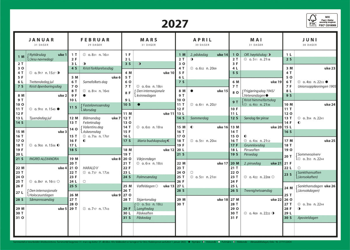 7.sans Kontorkalender, enkel A4 2027