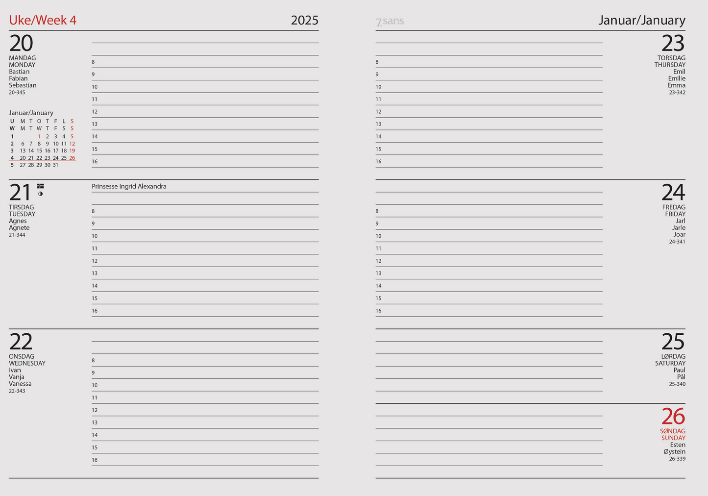 7.sans Datum A5, innbundet 2027