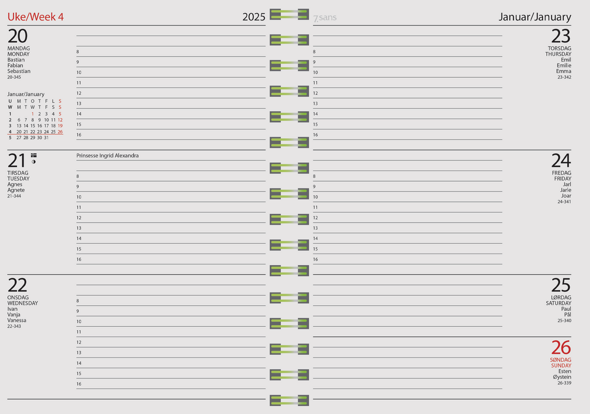 7.sans Datum A5, spiralisert 2027