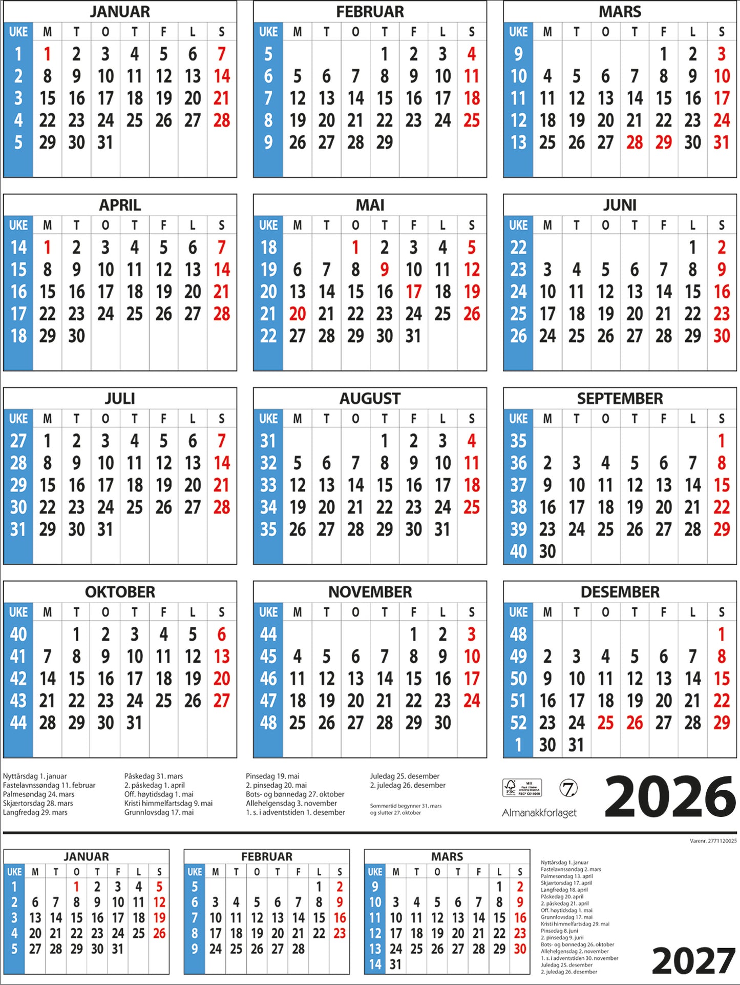 Årskalender 2026