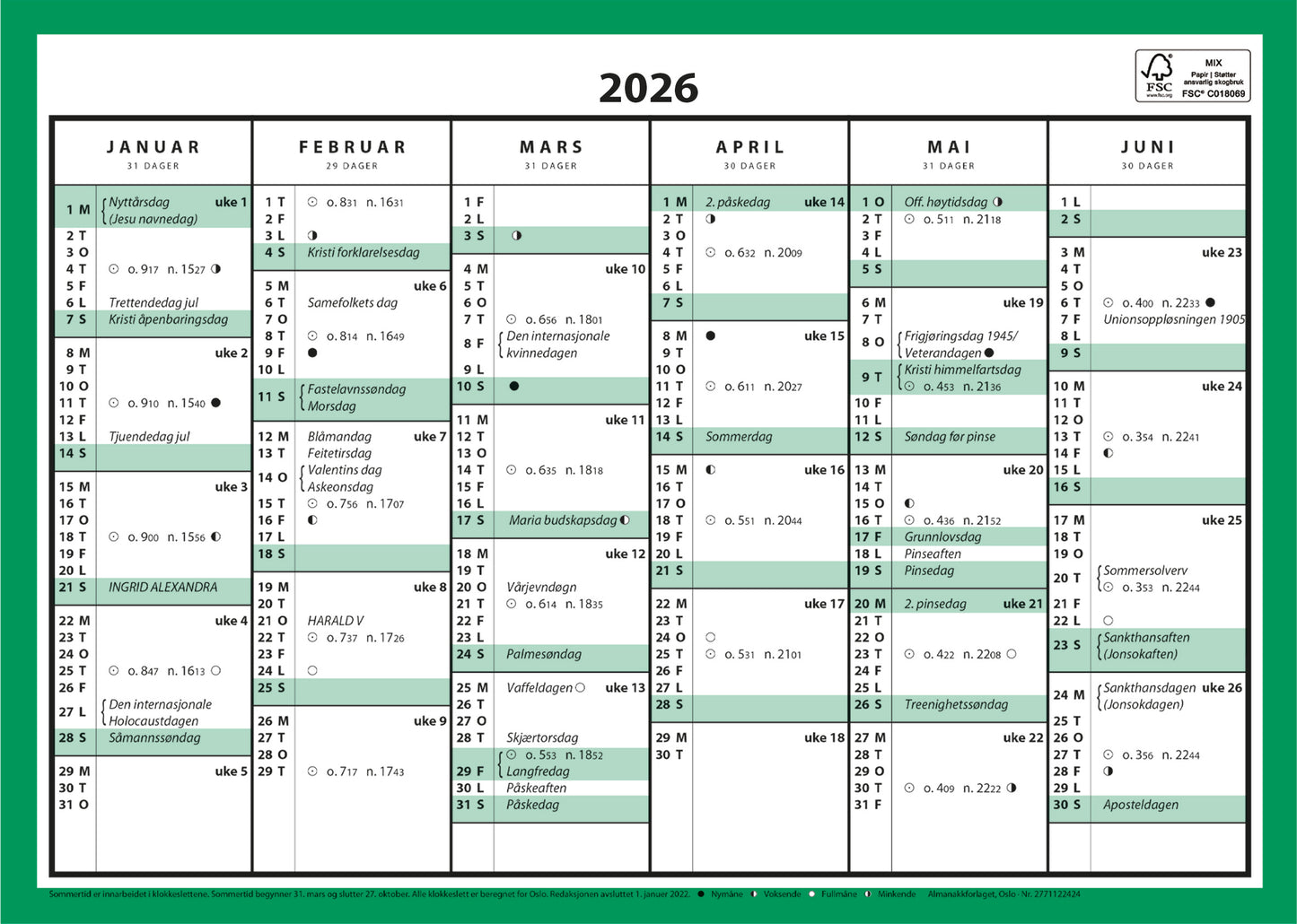 7.sans Kontorkalender, enkel A4 2026
