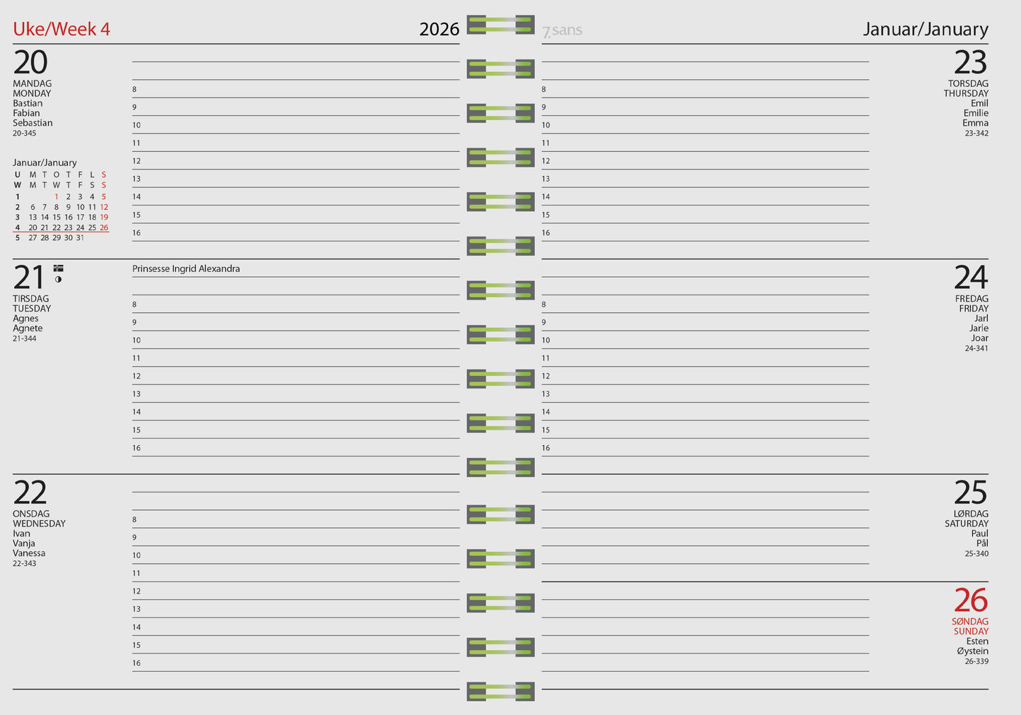 7.sans Datum A5, spiralisert 2026