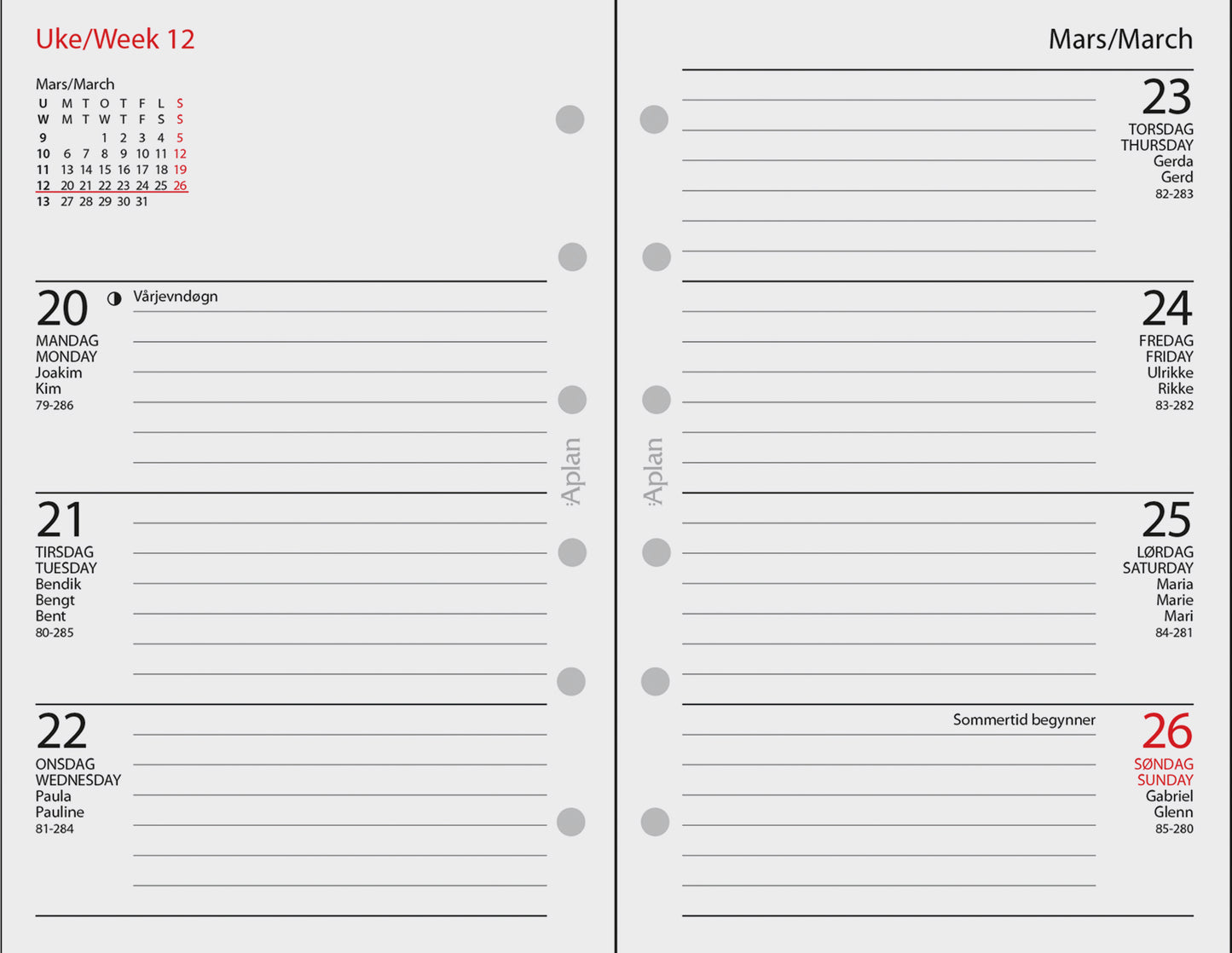 Aplan Pocket Uke årssett 2026