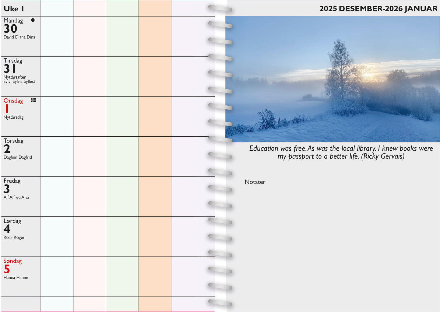 7.sans Inspirasjonskalender Familieplanlegger 2026