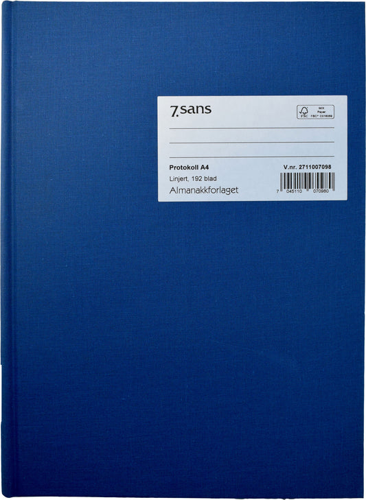 7.sans Protokoll A4 Linjert, 192 blad