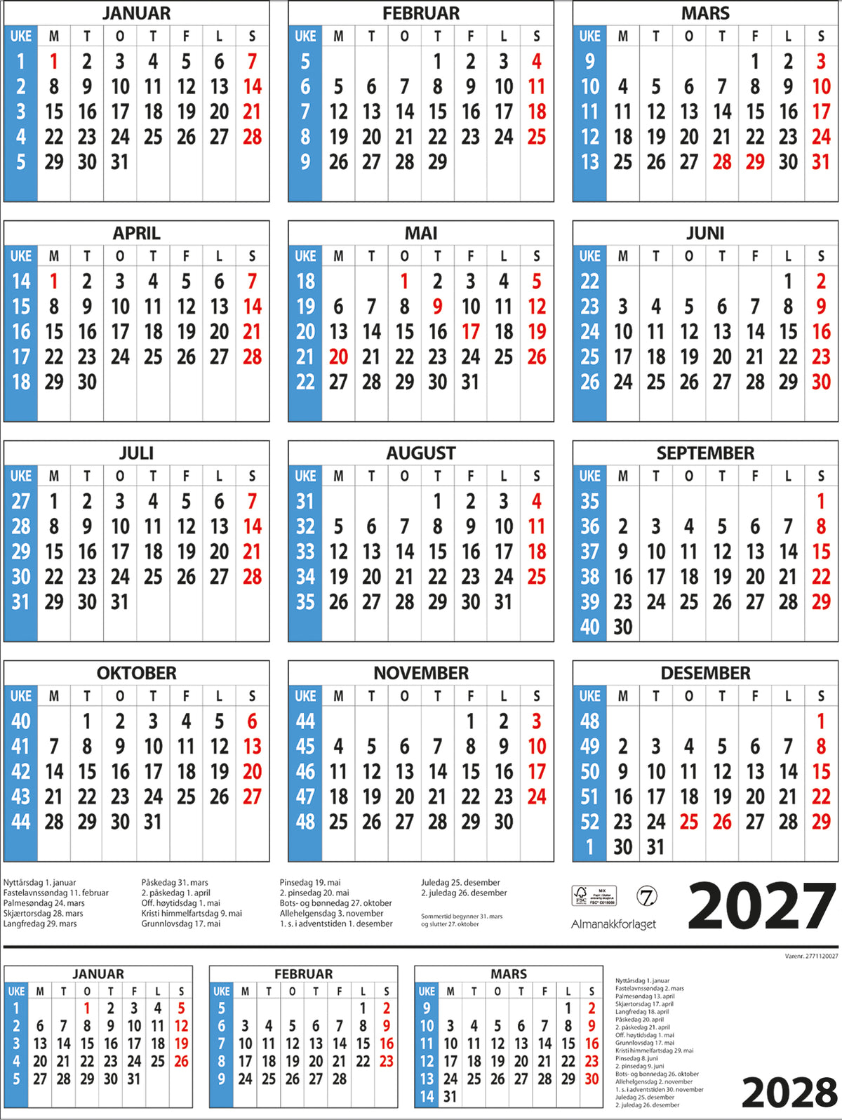 Årskalender 2027