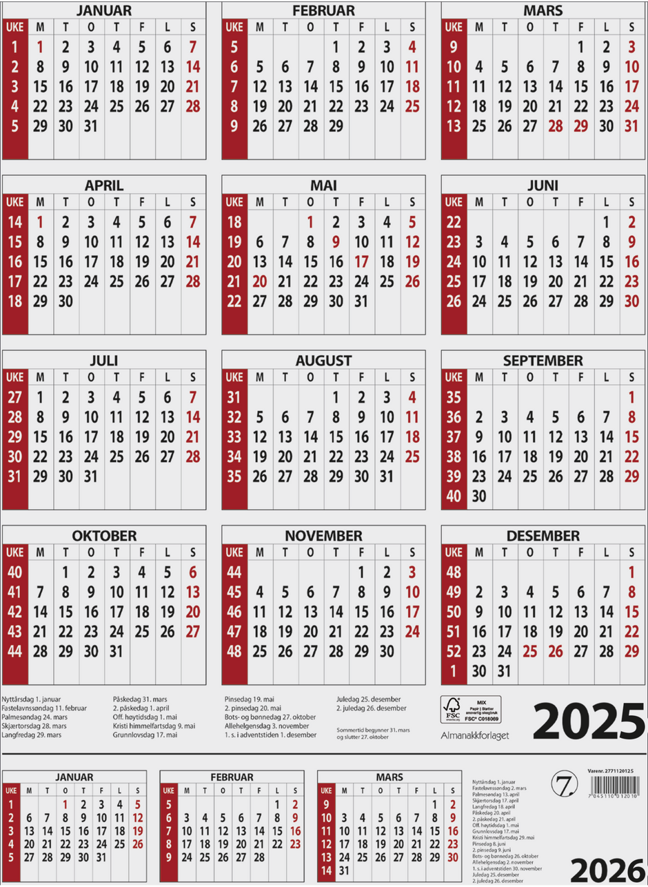  Kalender 2025 – Almanakkforlaget 