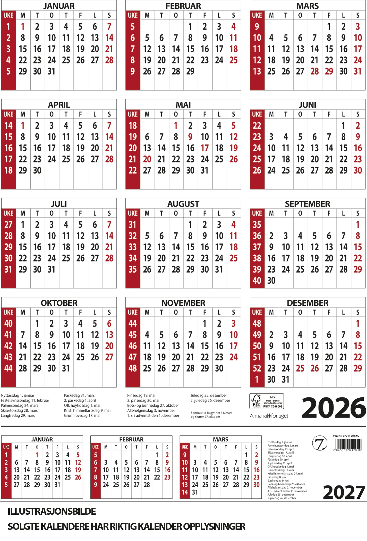 7.sans Årskalender A3 2026
