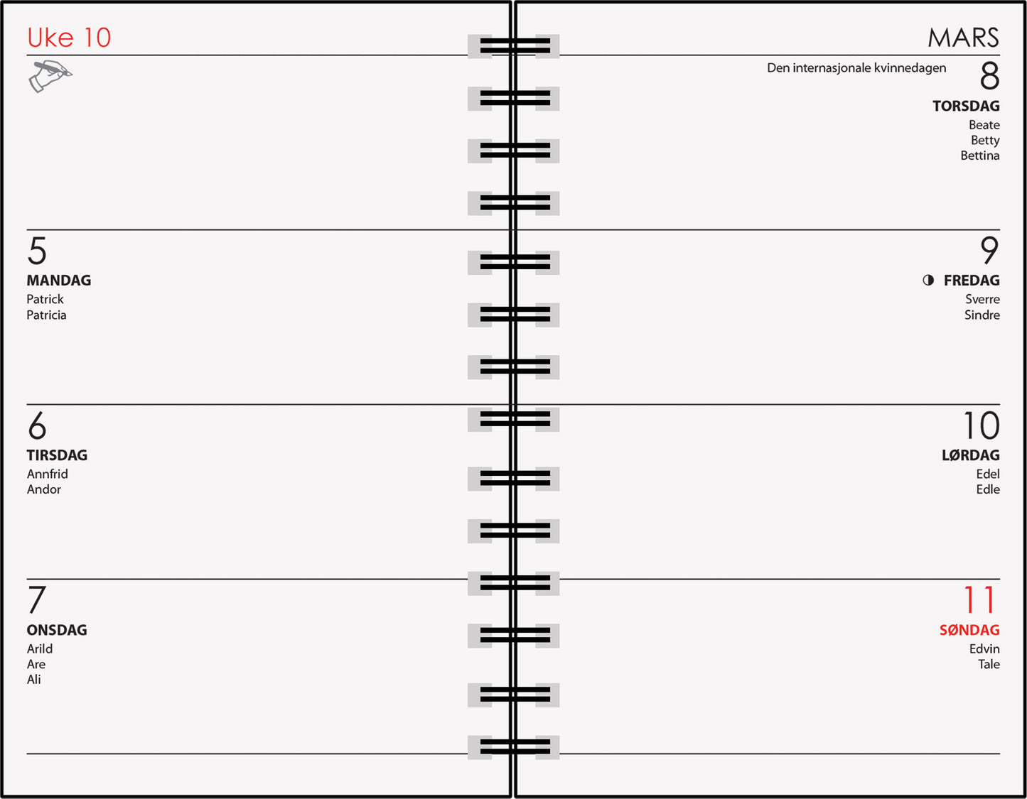 7.sans Neon Ukeplan A8