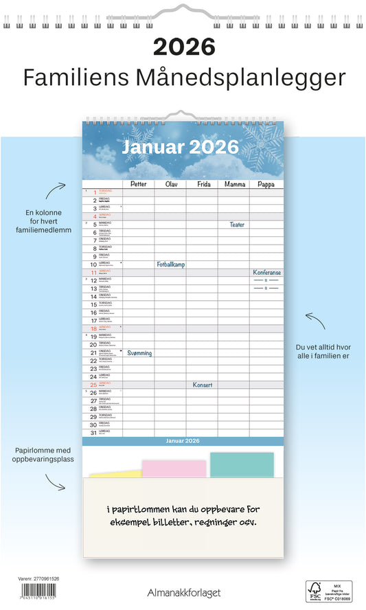 7.sans Familiens Månedsplanlegger 2026