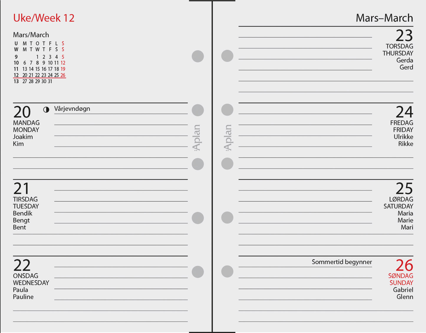 Aplan Mini Uke årssett 2026