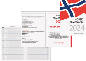 7.sans Norsk Almanakk 2024, månedsoppslag, informasjonsside og front